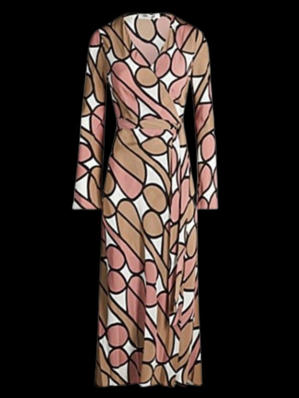 Diane Von Furstenberg DVF Tilly Silk Wrap Midi Dress Brown Pink Print Size L
